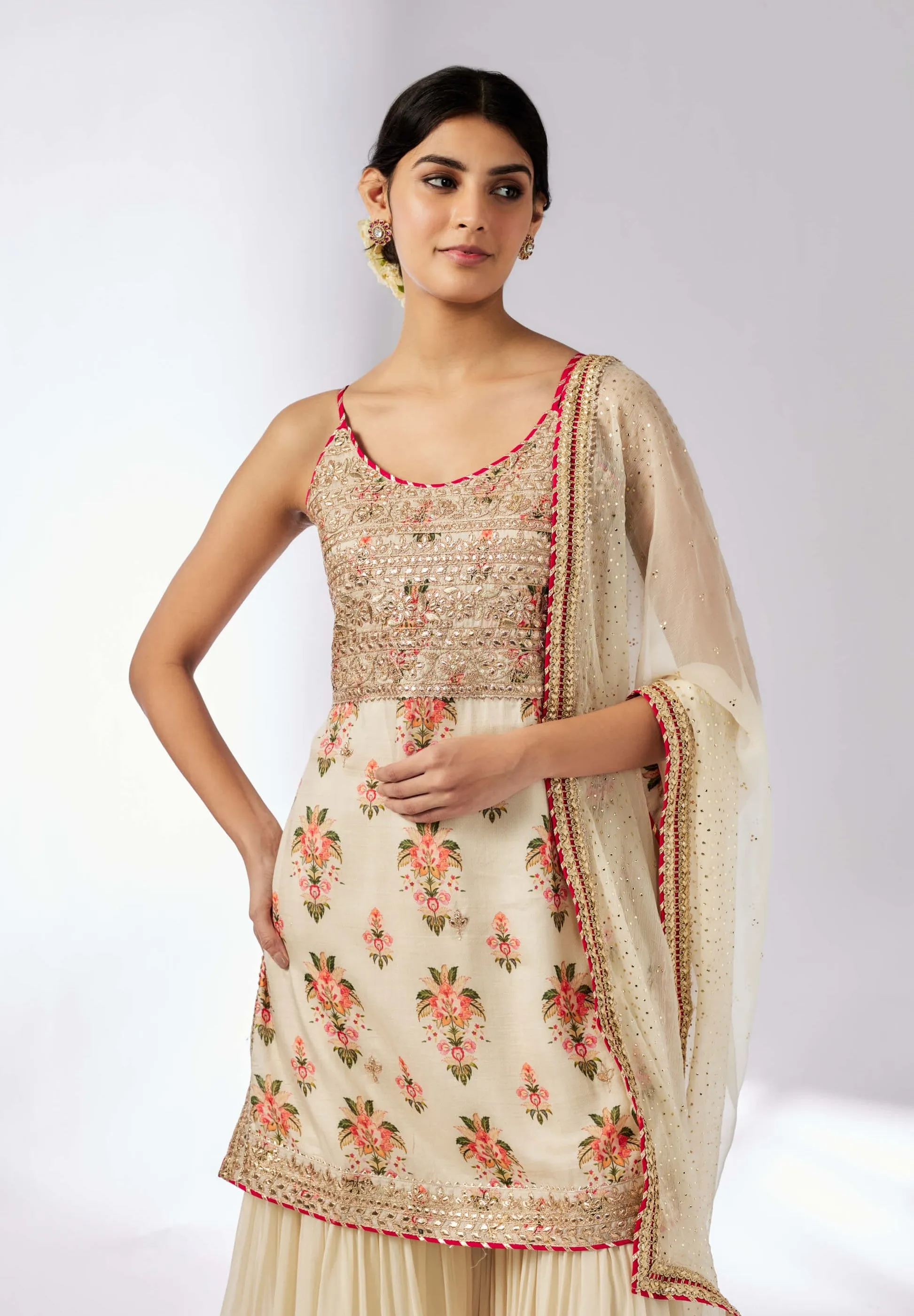 Chhaya ivory strappy sharara set