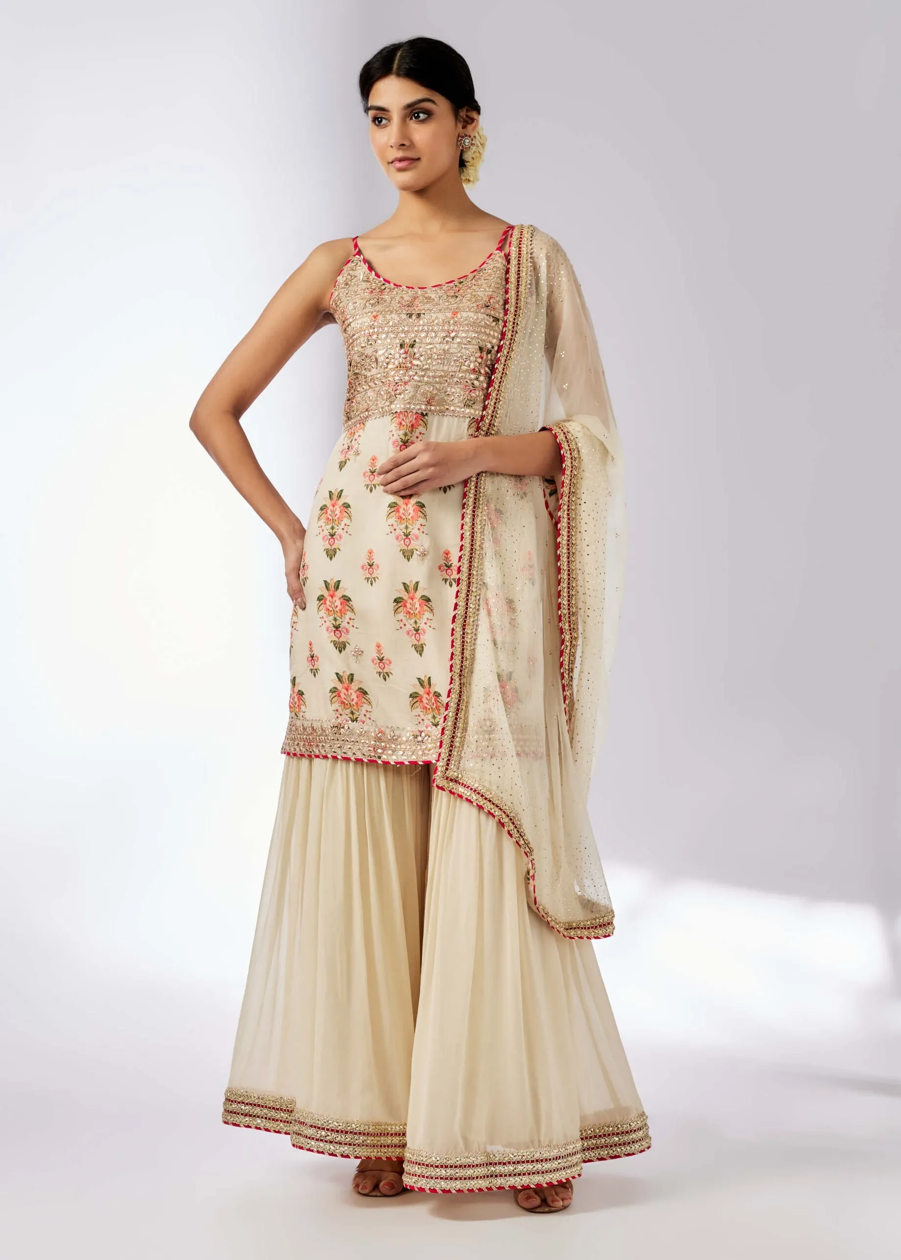 Chhaya ivory strappy sharara set