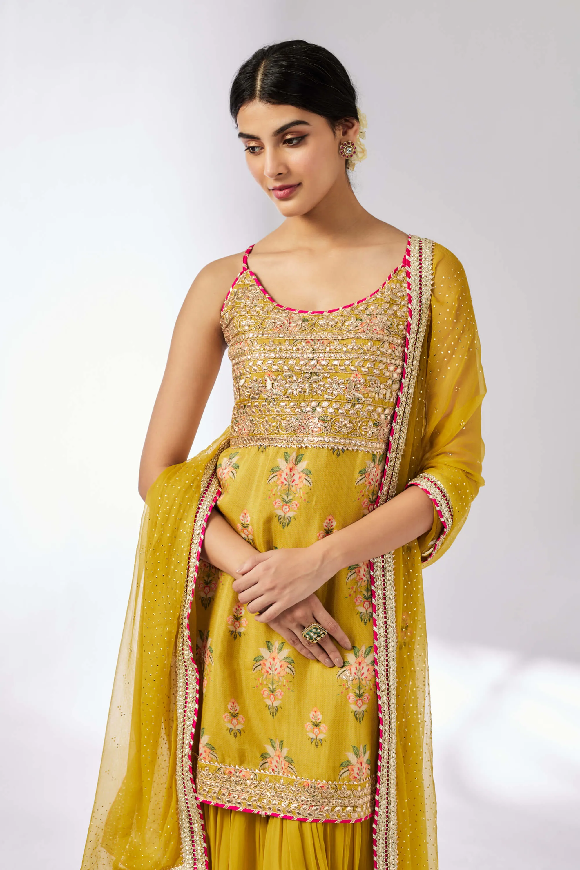 Chhaya mustard strappy sharara set