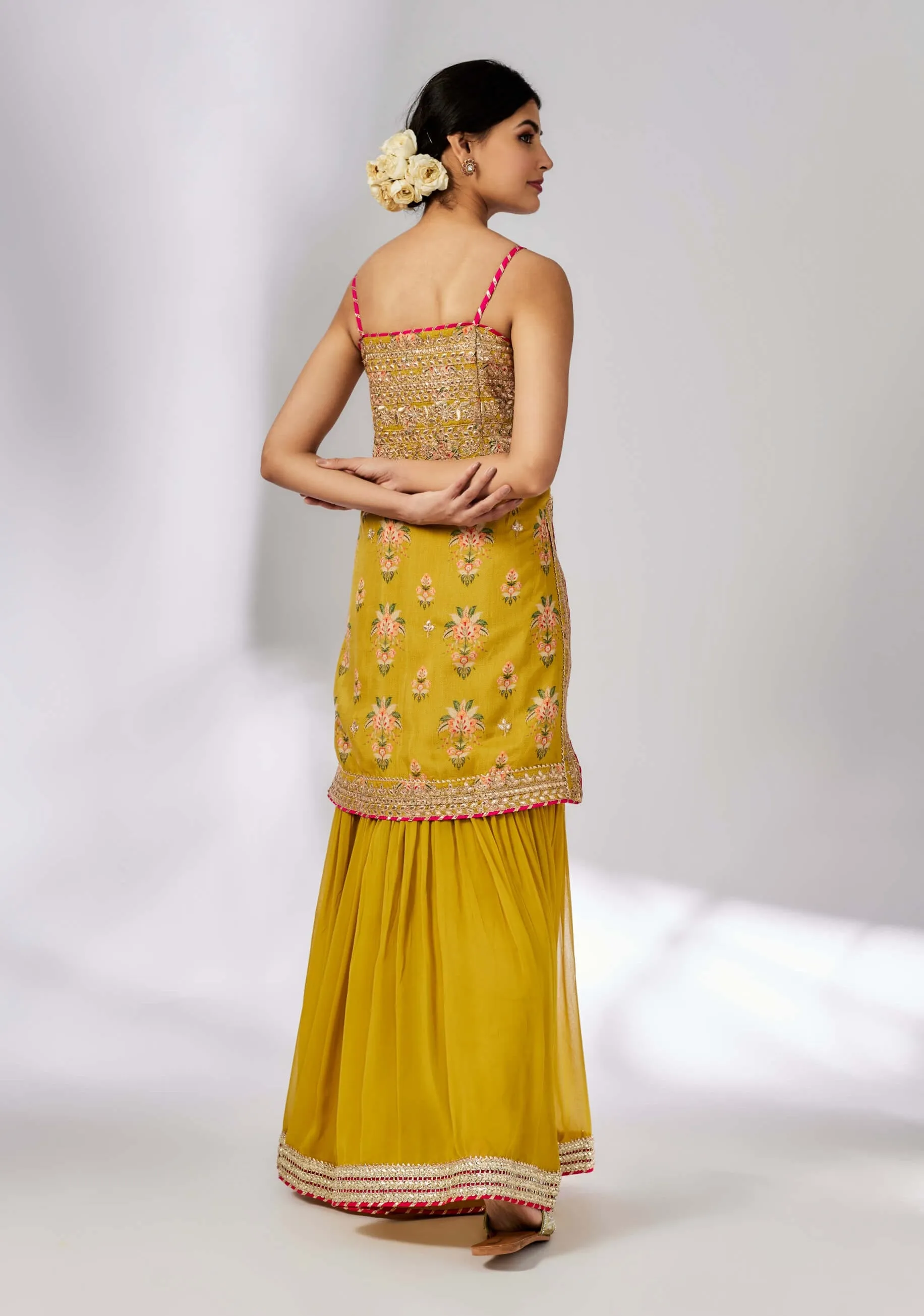 Chhaya mustard strappy sharara set