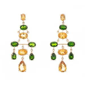 Citrine Chrome Diopside Earrings Estate 10k Yellow Gold Long Chandelier Drops