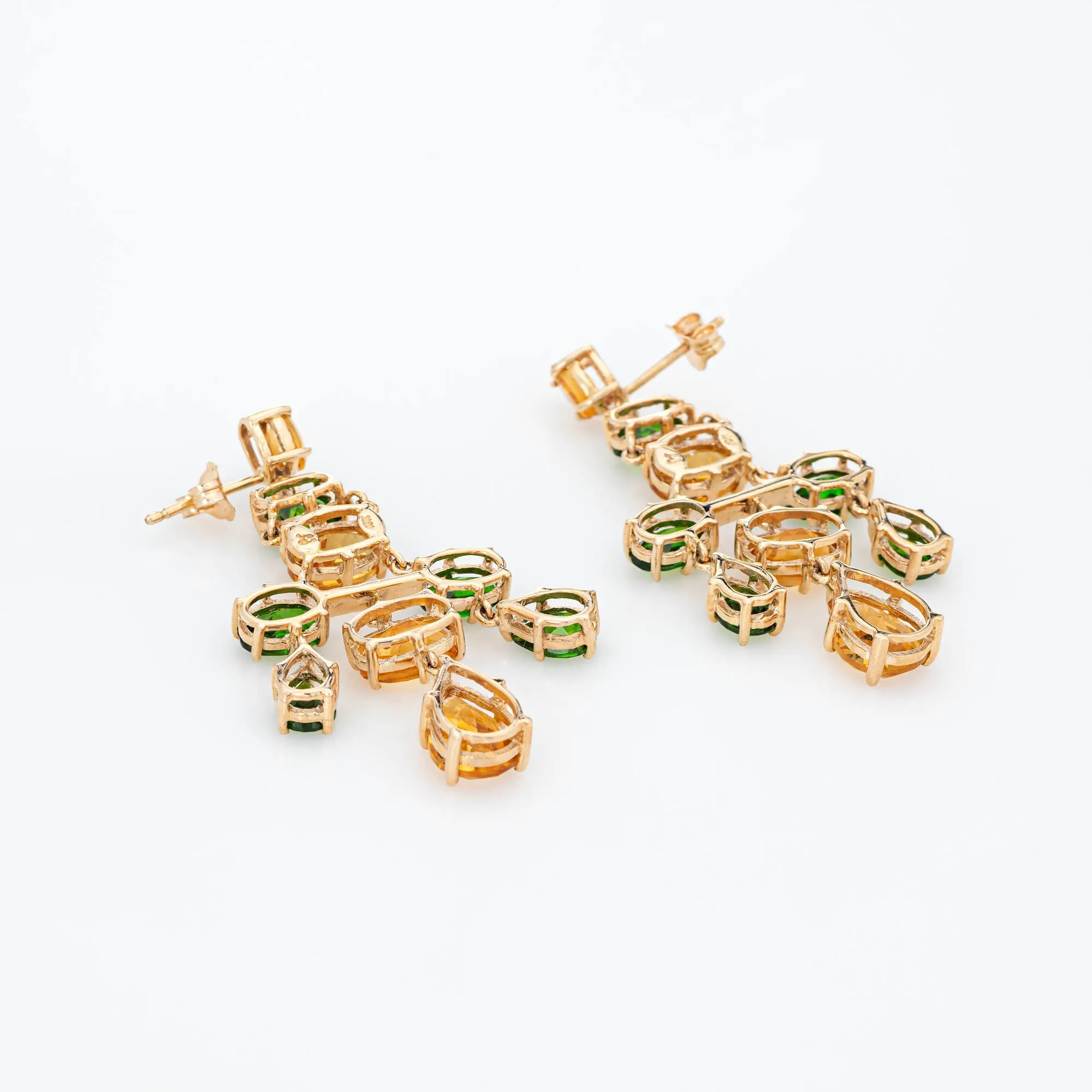 Citrine Chrome Diopside Earrings Estate 10k Yellow Gold Long Chandelier Drops