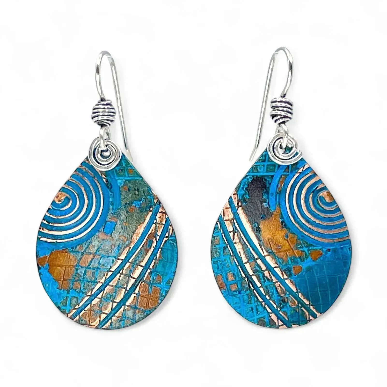 Copper Blue Patina and Sterling Earrings