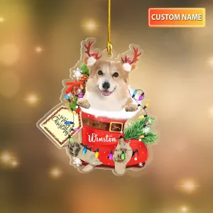 CORGI 2 IN SNOW POCKET CHRISTMAS ACRYLIC ORNAMENT