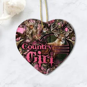 Country Girl Deer Hunting Heart Ceramic Ornament Christmas Gift Tad
