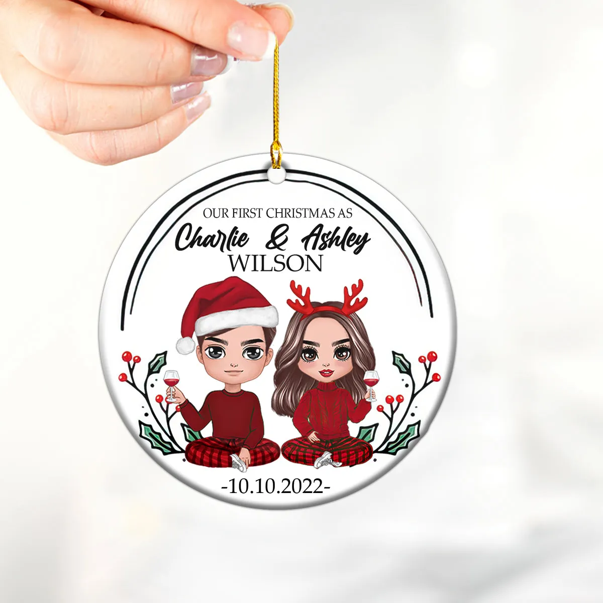 Couple Our First Christmas As Mr & Mrs Personalized Circle Ornament
