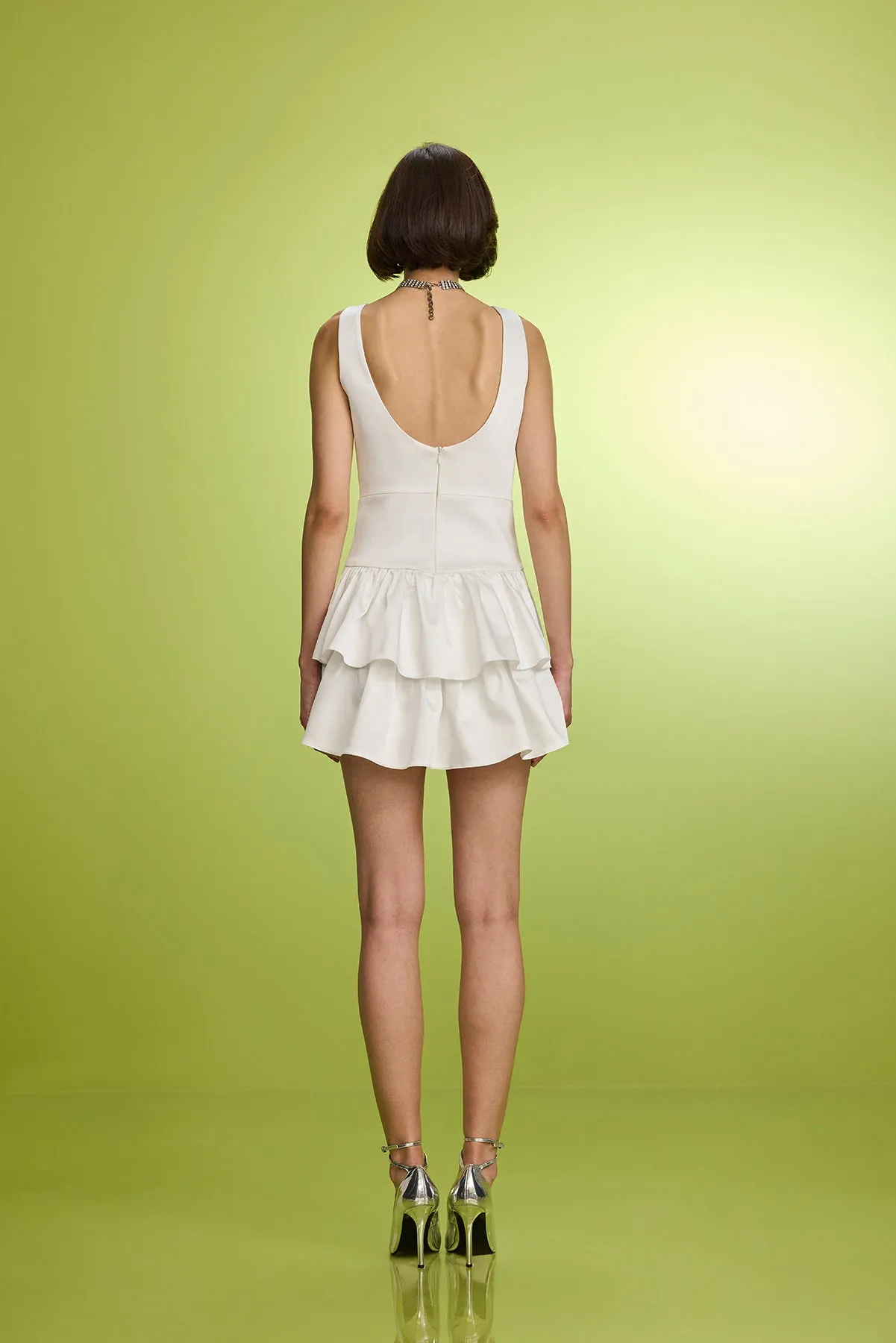 Crystal Embellished Heart Neck Satin Dress