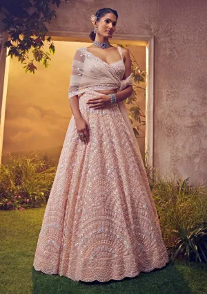 Crystal pink tulle embroidered lehenga set