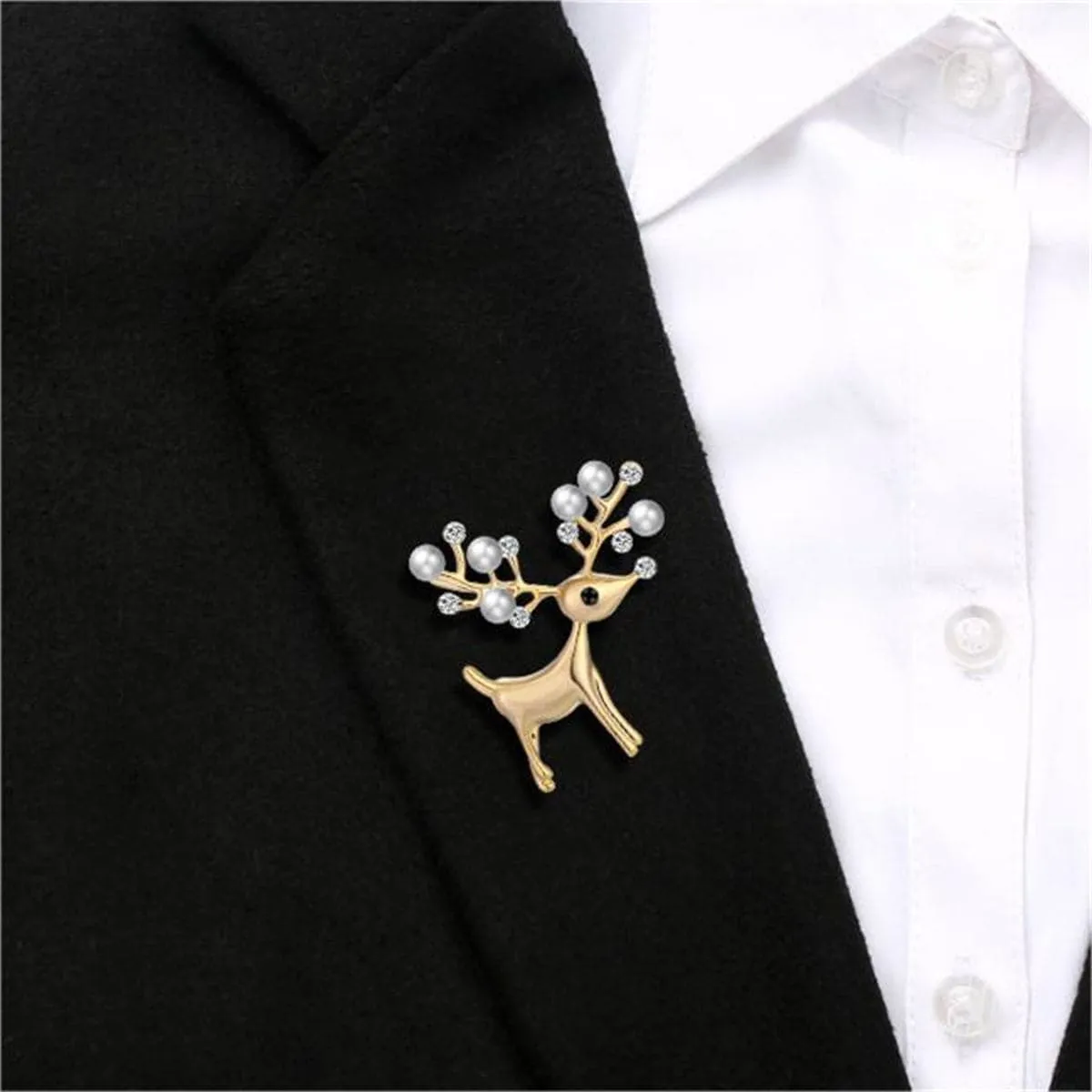 Cubic Zirconia & Pearl 18K Gold-Plated Reindeer Brooch
