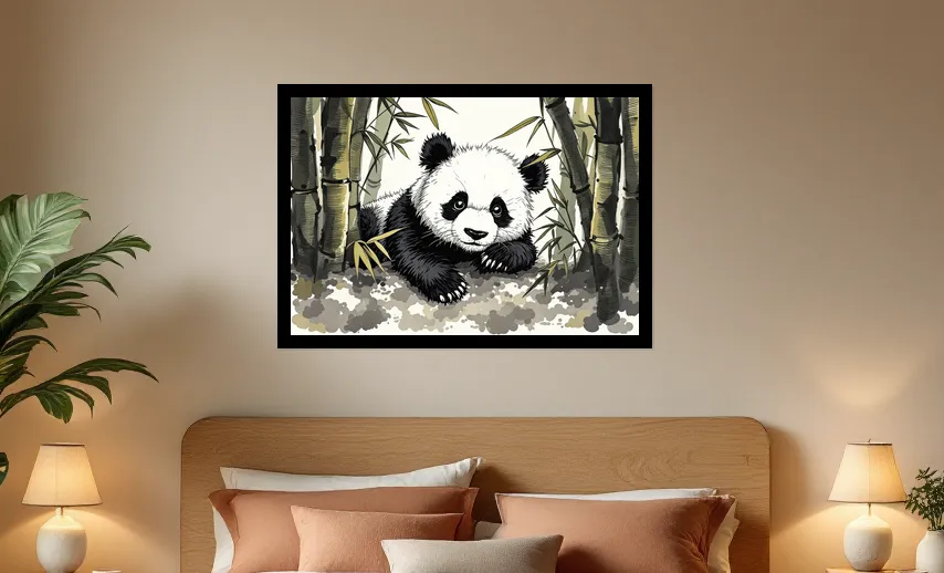Curious Panda in Bamboo Serenity Wall Art Poster