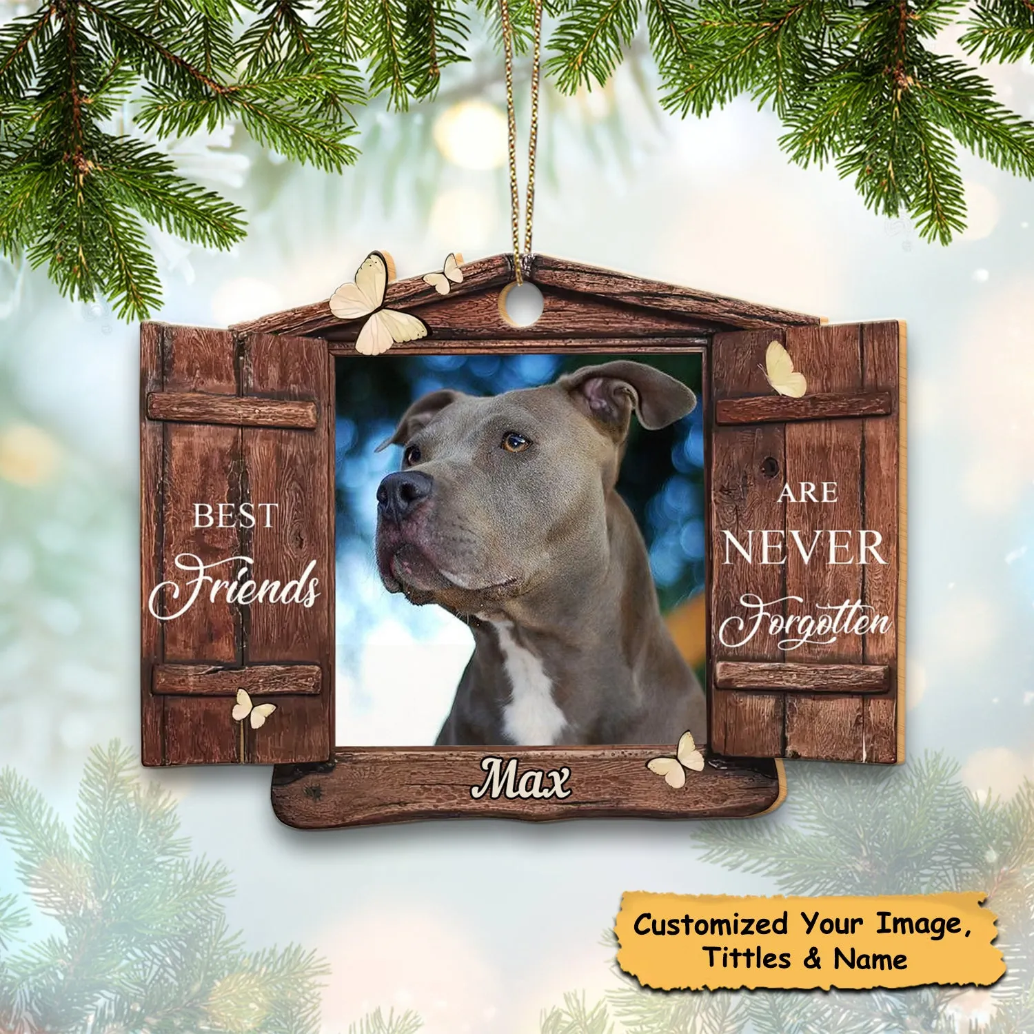 Custom Personalized Memorial Photo Wooden Ornament - Memorial Gift Idea For Pet Owner - No Longer By Our Side But Forever In Our Hearts