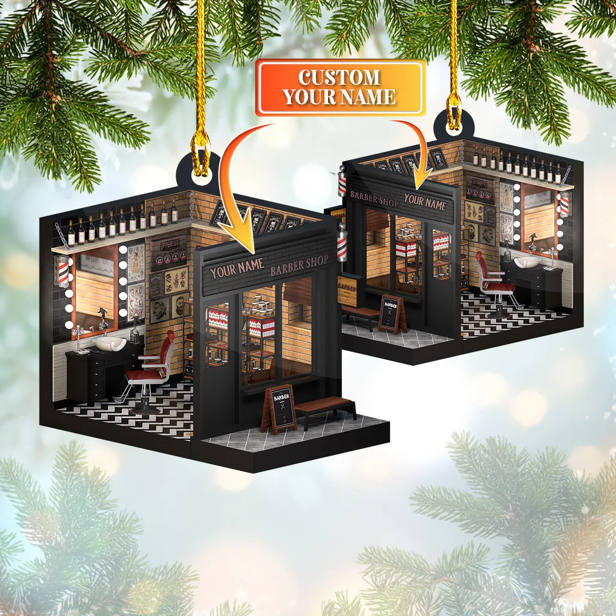 Custom Shaped Ornament - Barber Shop - 852