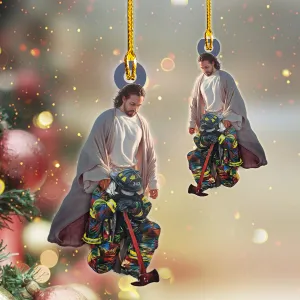 Custom Shaped Ornament - Firefighter And Jesus 10