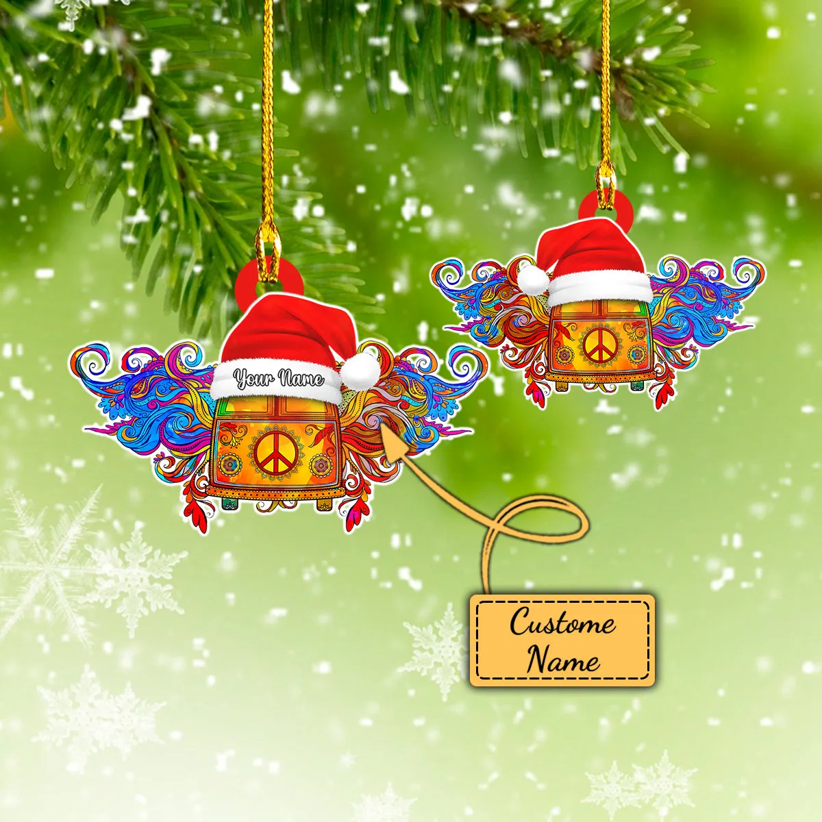 Custom Shaped Ornament - Hippie Car Xmas - 768