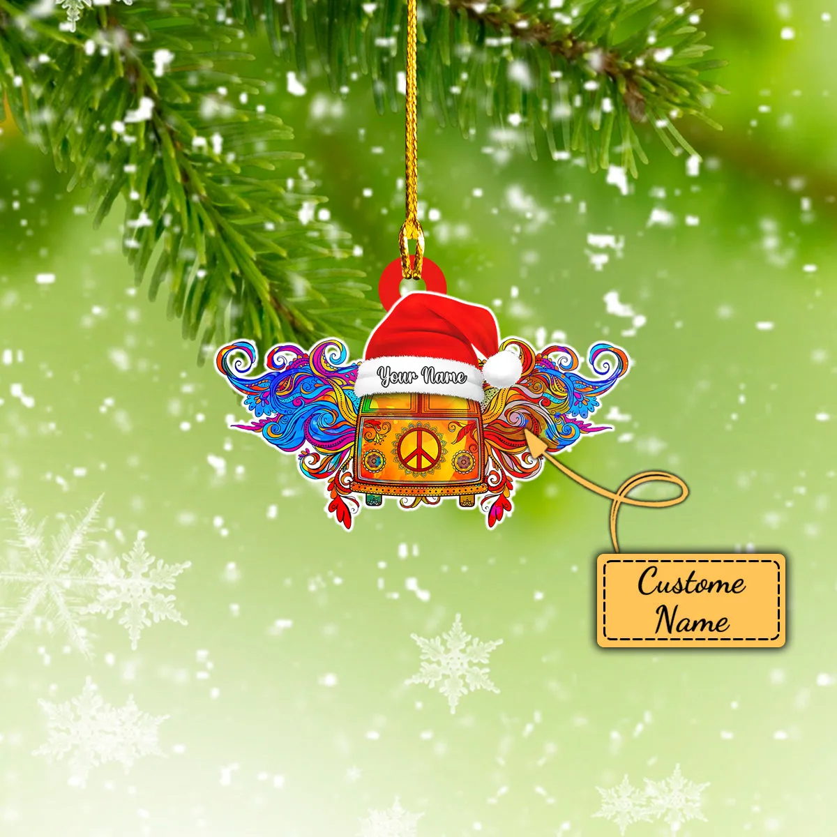 Custom Shaped Ornament - Hippie Car Xmas - 768