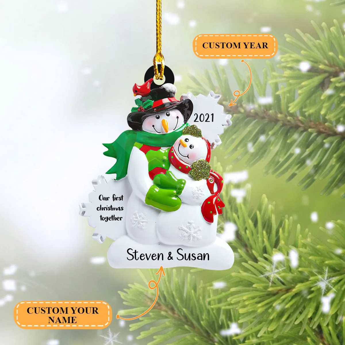 Custom Shaped Ornament - Snowman Couple 1