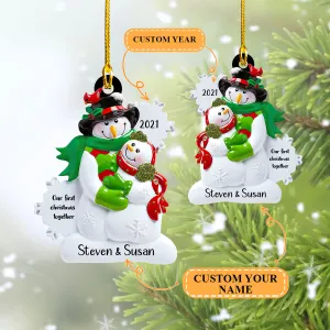 Custom Shaped Ornament - Snowman Couple 1