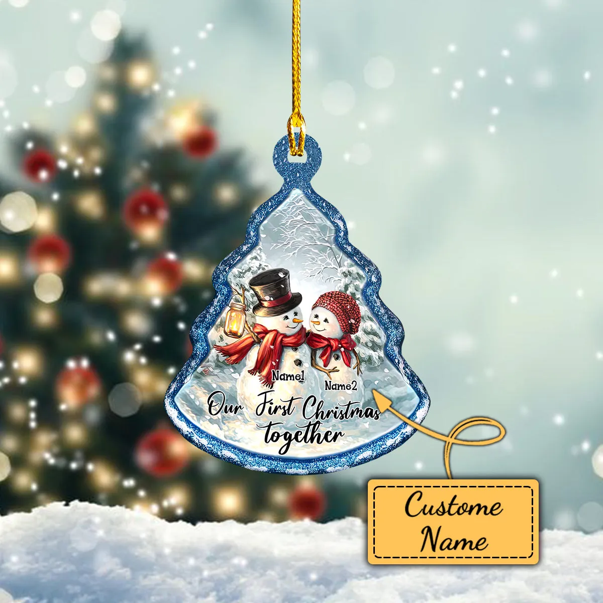 Custom Shaped Ornament - Snowman Couple 4