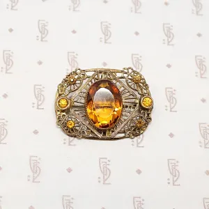 Delicate Autumn-Toned Brass & Glass Brooch