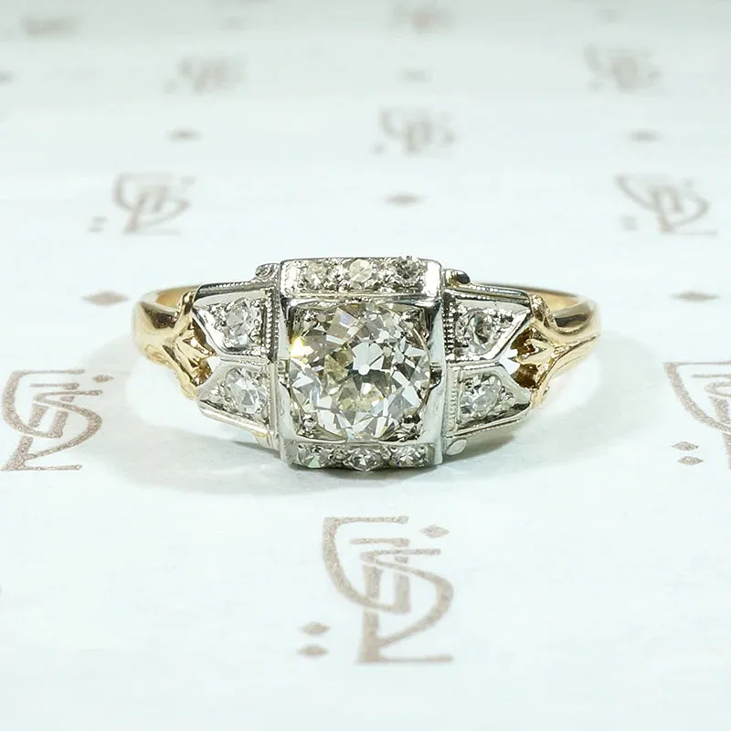 Delicate Deco Detail Two-Tone Diamond Ring