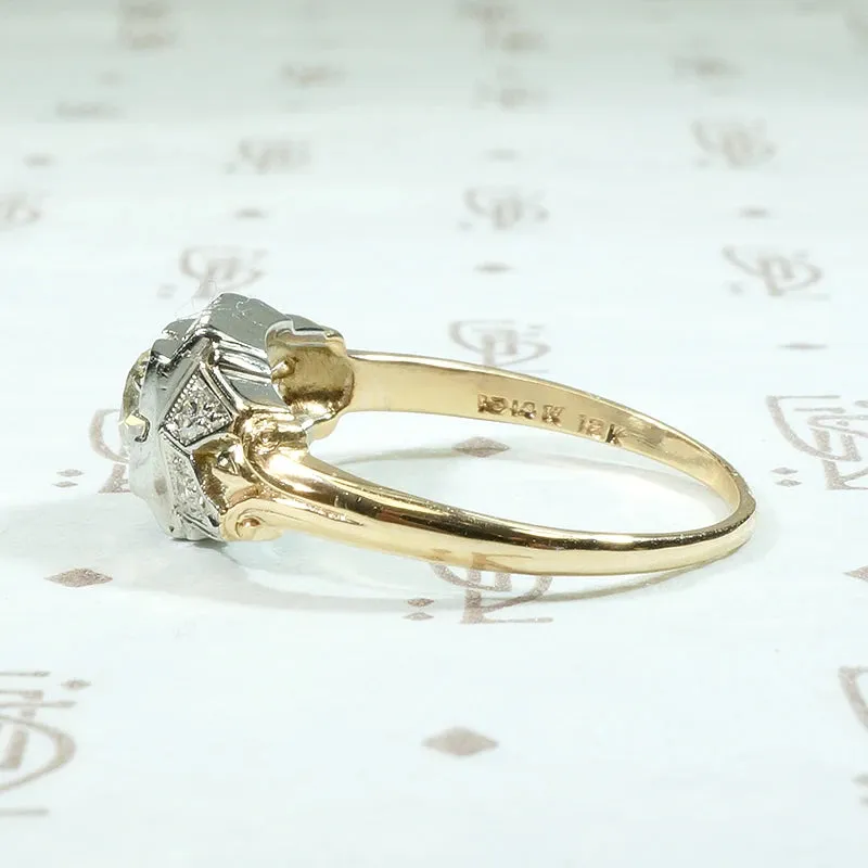 Delicate Deco Detail Two-Tone Diamond Ring
