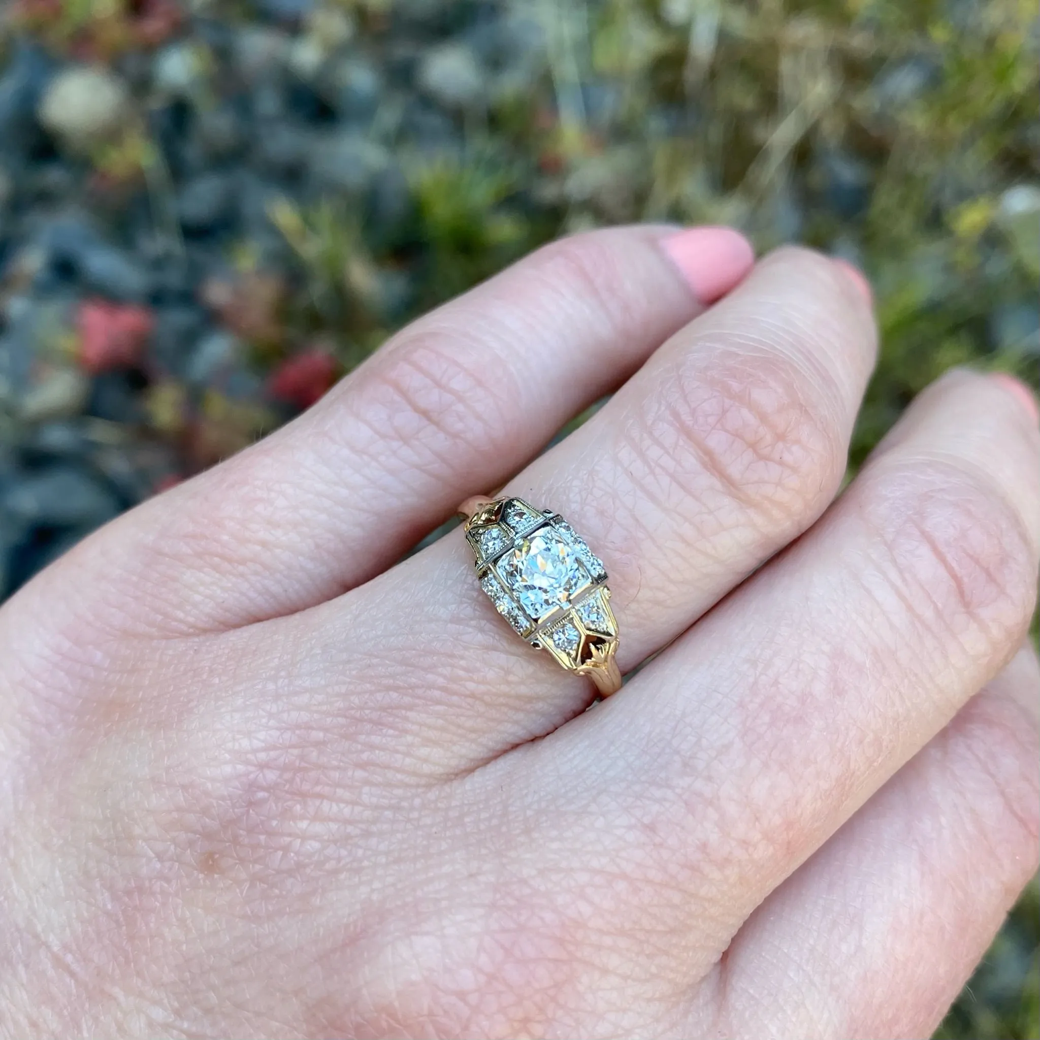 Delicate Deco Detail Two-Tone Diamond Ring