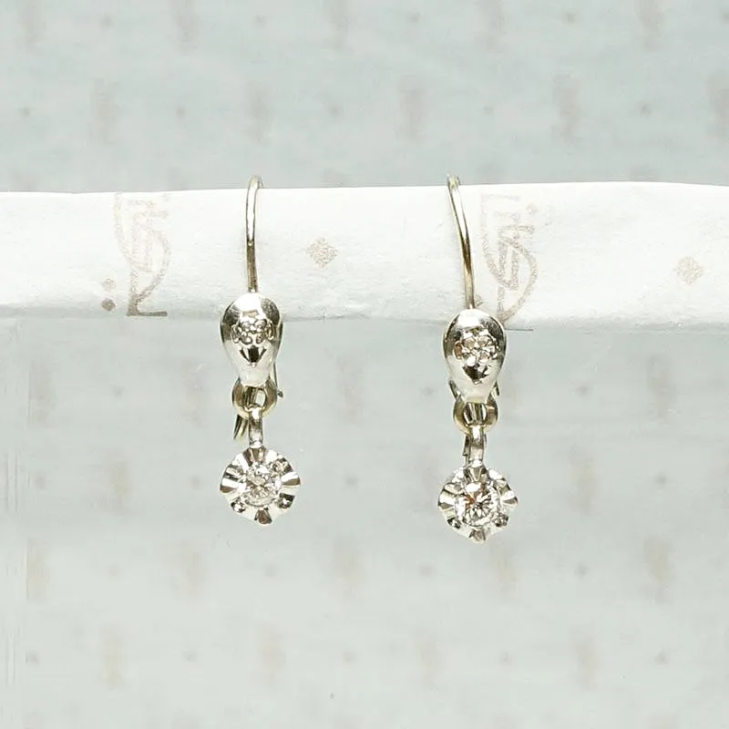 Delicate Diamond Drop Earrings in White Gold