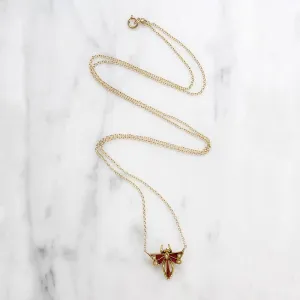 Delicate Enamel Damselfly with Pearls Pendant
