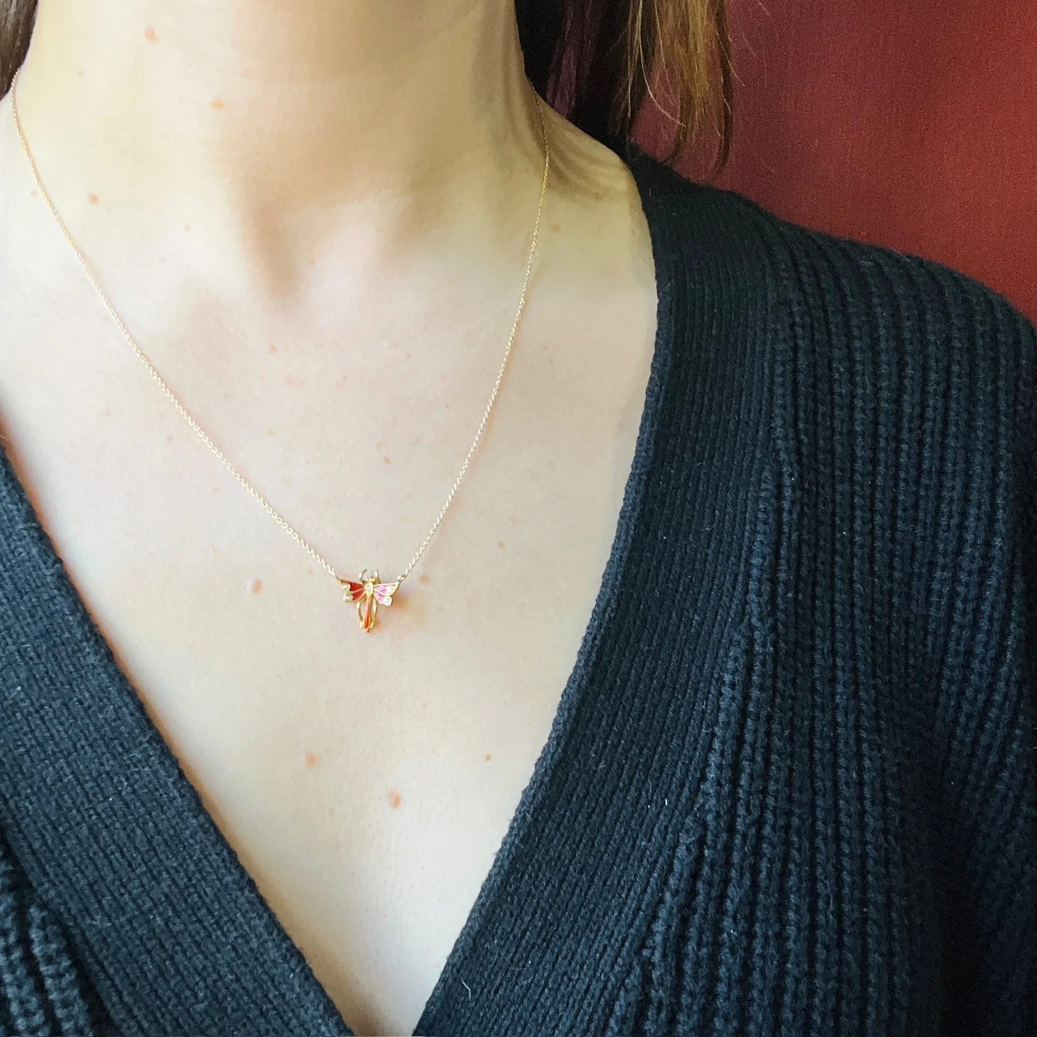 Delicate Enamel Damselfly with Pearls Pendant