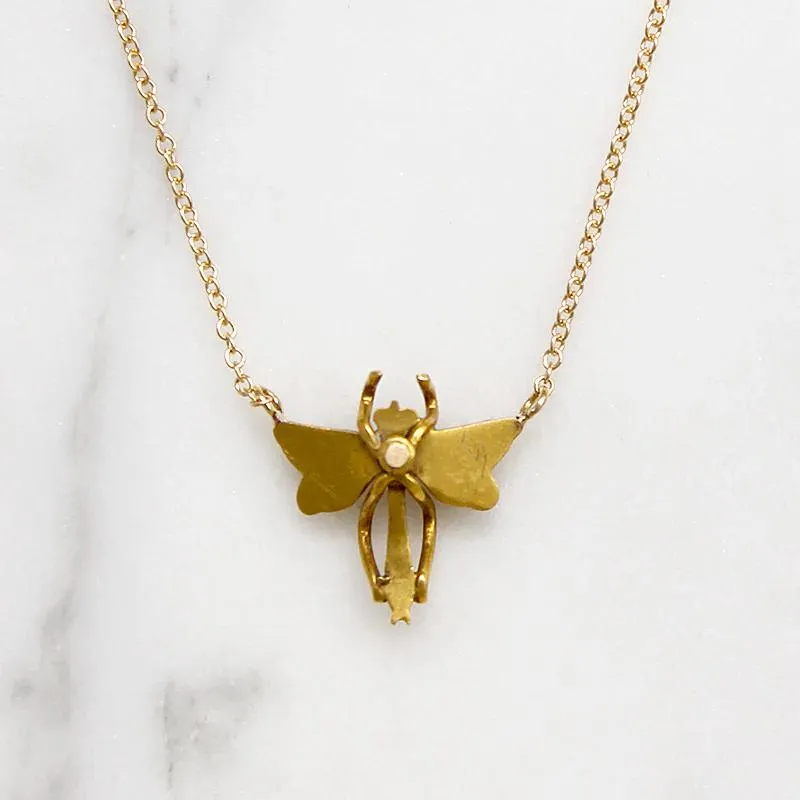 Delicate Enamel Damselfly with Pearls Pendant
