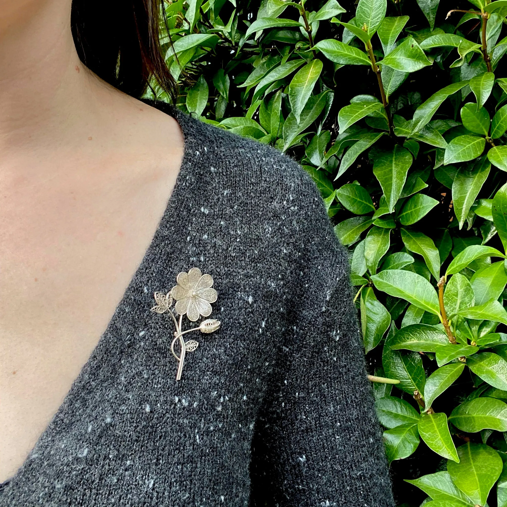 Delicate Silver Filigree Nosegay Brooch