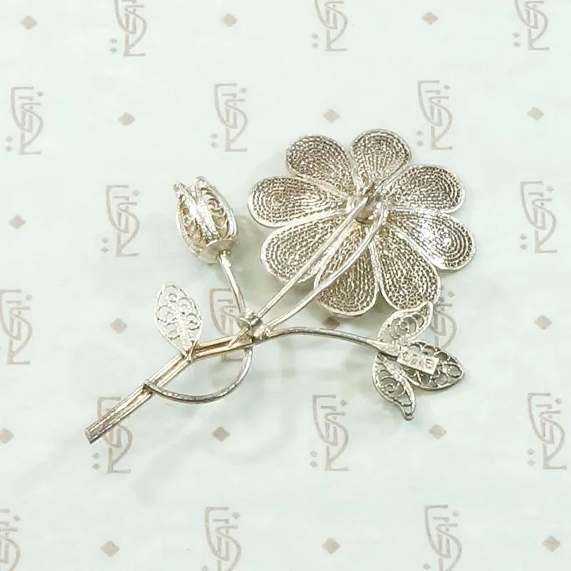 Delicate Silver Filigree Nosegay Brooch