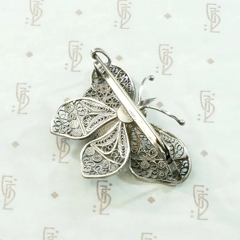 Delightfully Delicate Silver Filigree Butterfly Brooch
