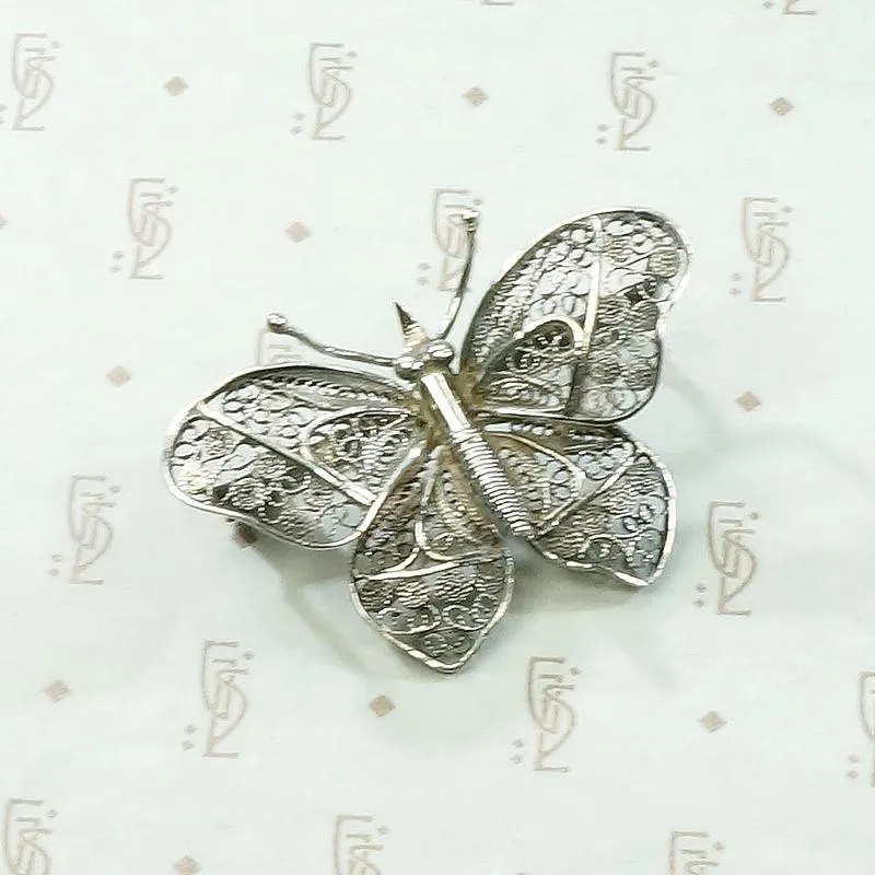 Delightfully Delicate Silver Filigree Butterfly Brooch