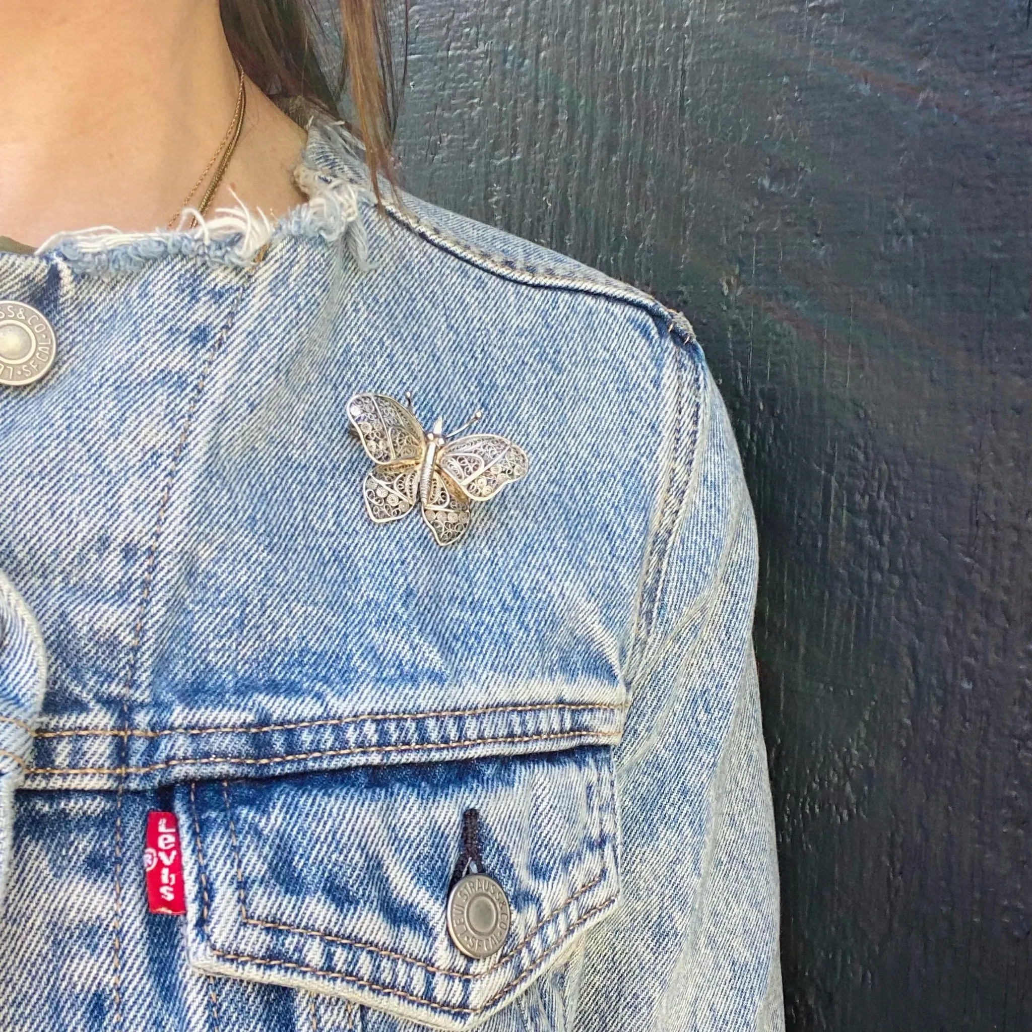 Delightfully Delicate Silver Filigree Butterfly Brooch