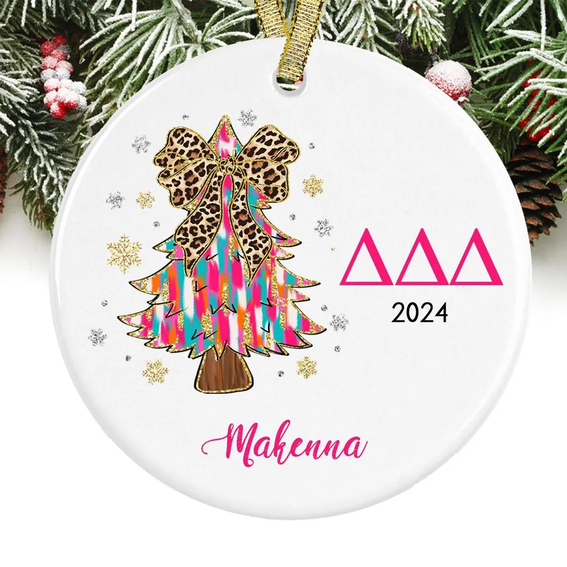 Delta Delta Delta Christmas Ornament Gift for Tri Delta Sorority Ornament, Tri Delta Holiday Christmas Gift, Personalized Name, Sorority Ornament 08