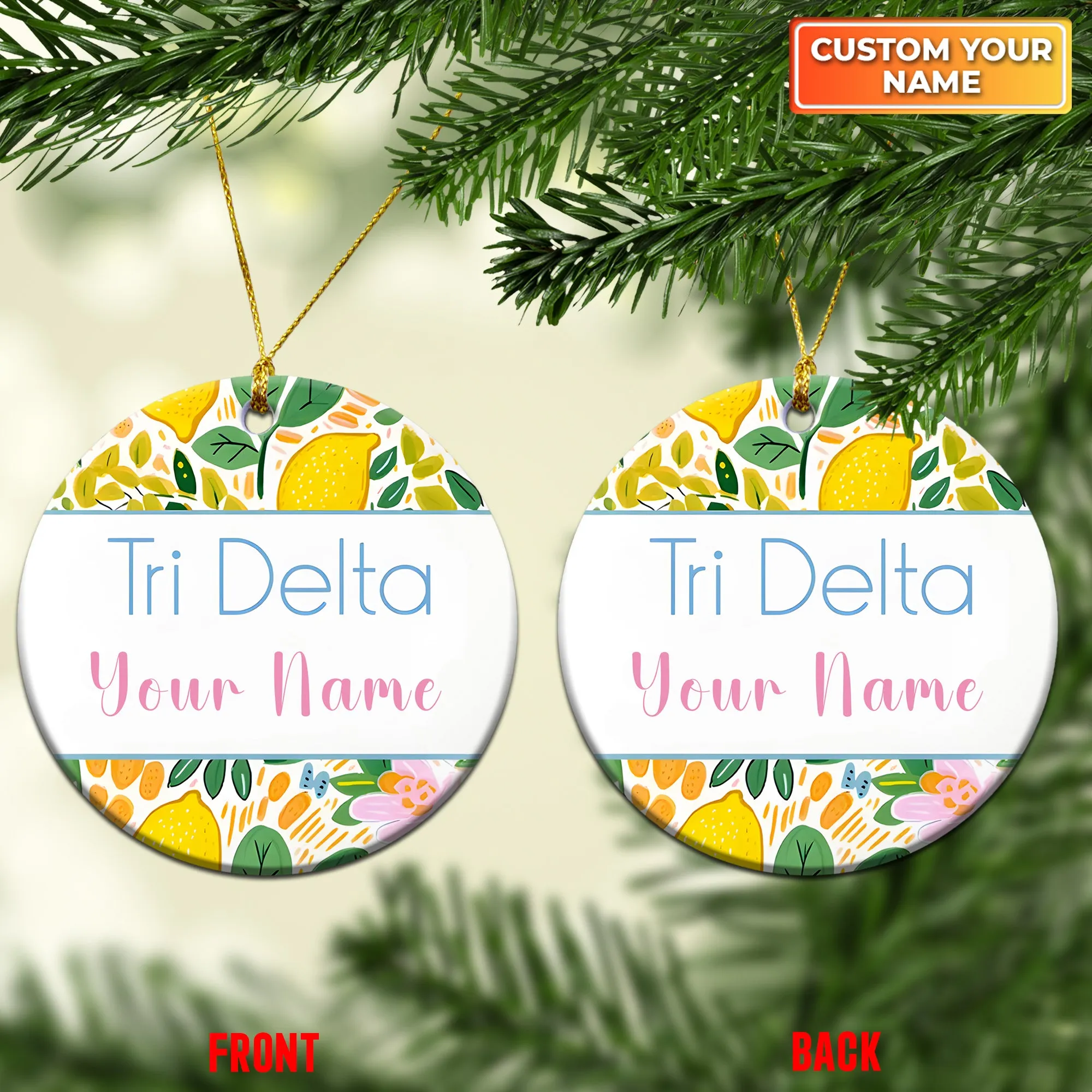 Delta Delta Delta Christmas Ornament Gift for Tri Delta Sorority Ornament, Tri Delta Holiday Christmas Gift, Personalized Name, Sorority Ornament 09
