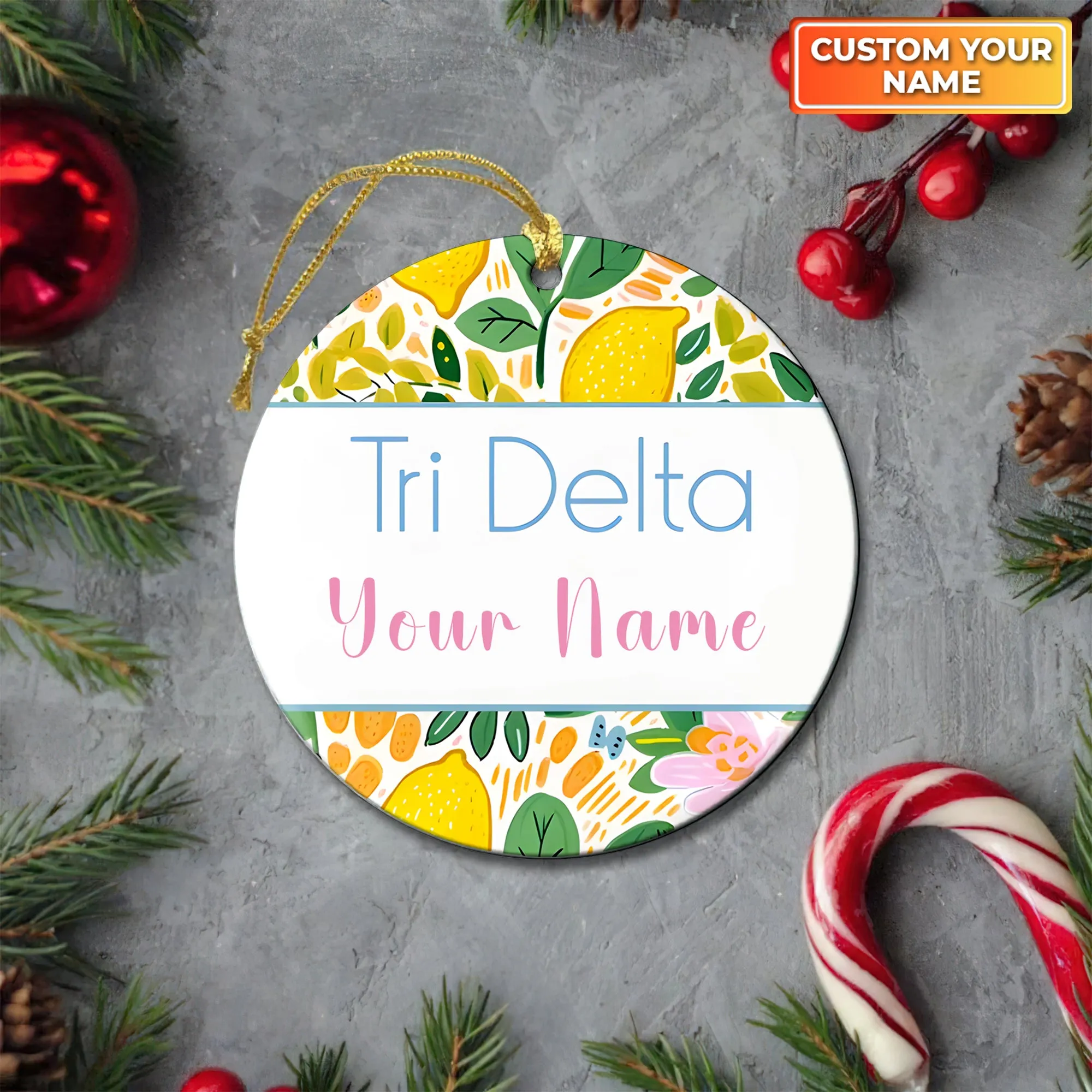 Delta Delta Delta Christmas Ornament Gift for Tri Delta Sorority Ornament, Tri Delta Holiday Christmas Gift, Personalized Name, Sorority Ornament 09