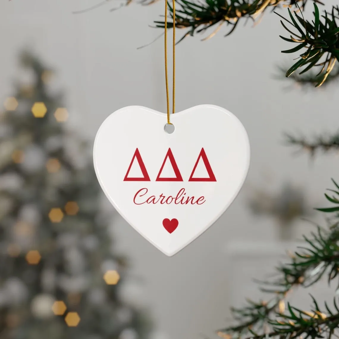 Delta Delta Delta Trendy Red Letter Ornament Gift, Tri Delta Holiday Christmas Gift, Personalized Name, Sorority Ornament