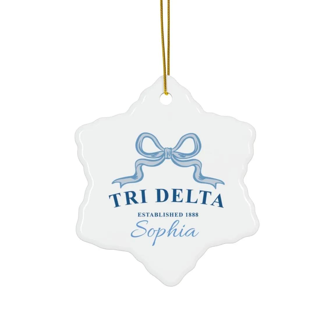 Delta Delta Delta Trendy Ribbon Ornament Gift, Tri Delta Holiday Christmas Gift, Personalized Name, Sorority Ornament