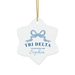 Delta Delta Delta Trendy Ribbon Ornament Gift, Tri Delta Holiday Christmas Gift, Personalized Name, Sorority Ornament