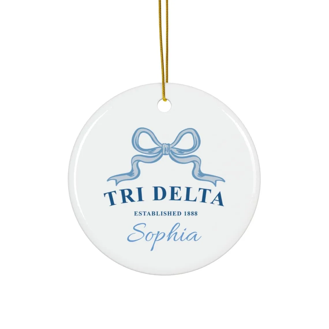 Delta Delta Delta Trendy Ribbon Ornament Gift, Tri Delta Holiday Christmas Gift, Personalized Name, Sorority Ornament