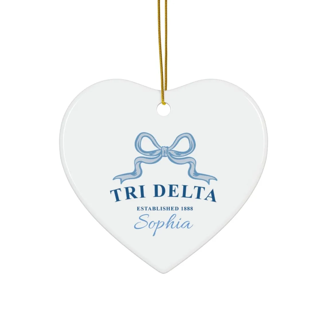 Delta Delta Delta Trendy Ribbon Ornament Gift, Tri Delta Holiday Christmas Gift, Personalized Name, Sorority Ornament