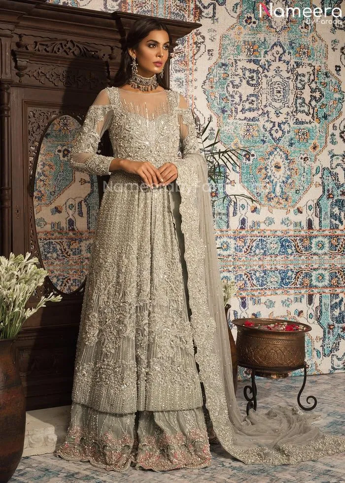 Designer Pakistani Silver Bridal Lehenga Online #BN956