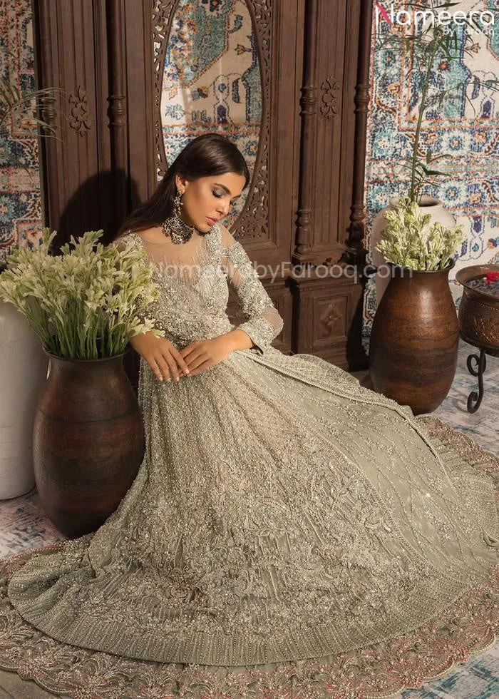 Designer Pakistani Silver Bridal Lehenga Online #BN956