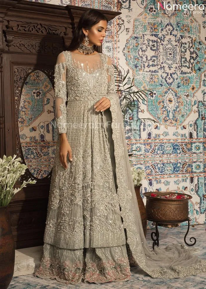 Designer Pakistani Silver Bridal Lehenga Online #BN956