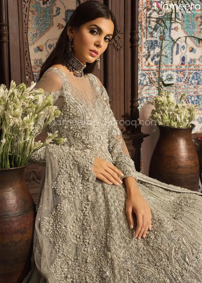 Designer Pakistani Silver Bridal Lehenga Online #BN956
