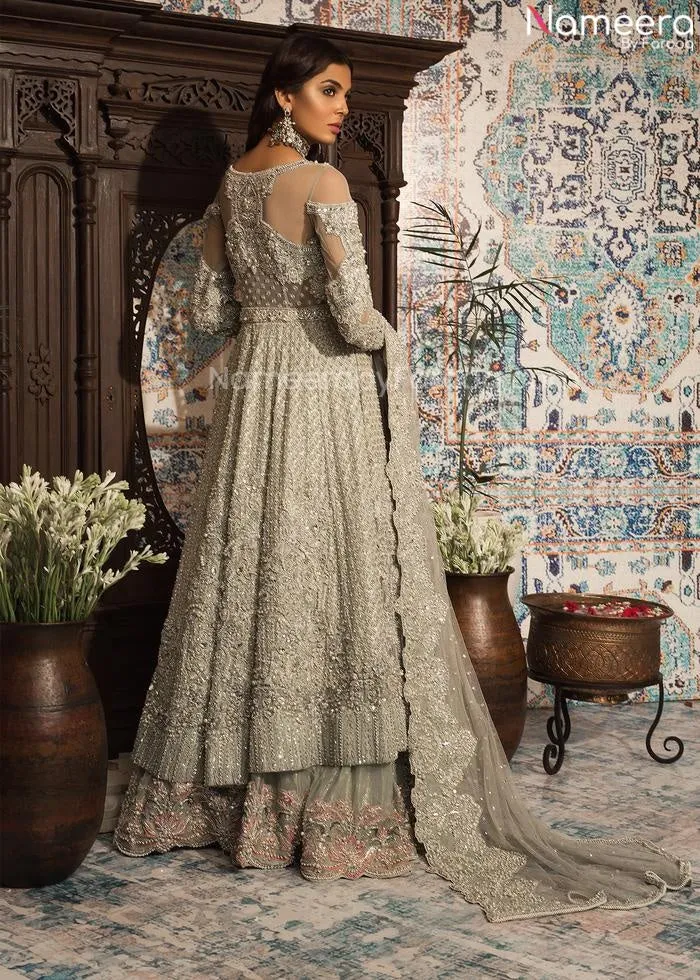 Designer Pakistani Silver Bridal Lehenga Online #BN956