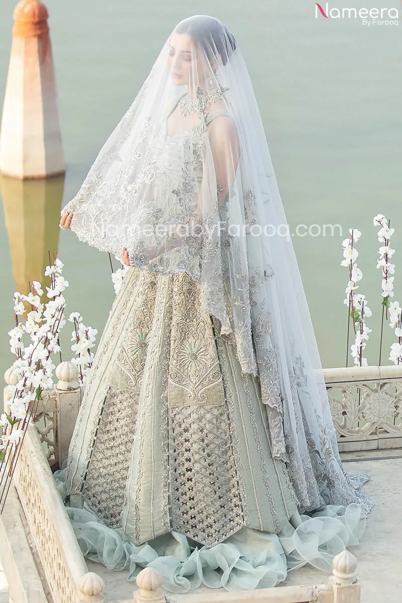 Designer Silver Indian Bride Dress for Wedding #BN873