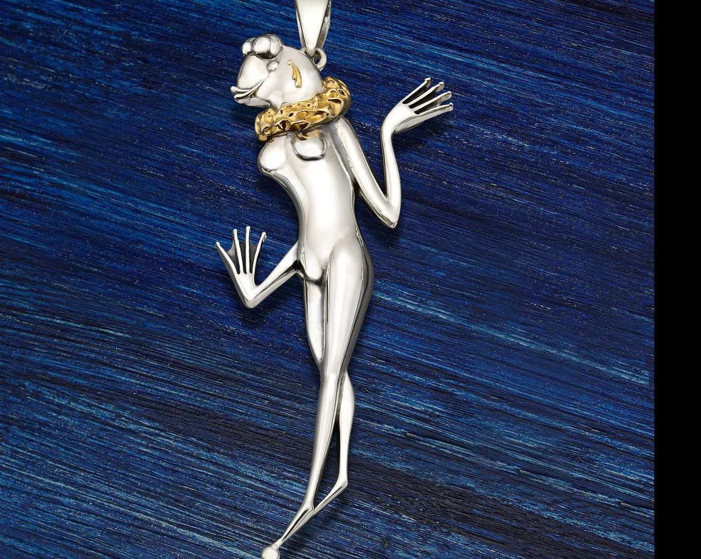 Designer Sterling Silver 22k Gilded Frog Coquette Mihail Chemiakin Slide Pendant
